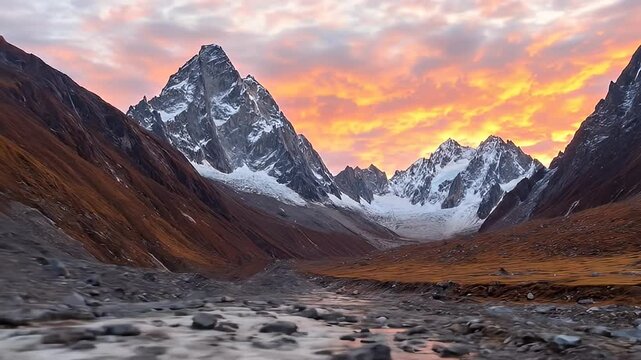 Majestic Snowcapped Mountains at Sunset