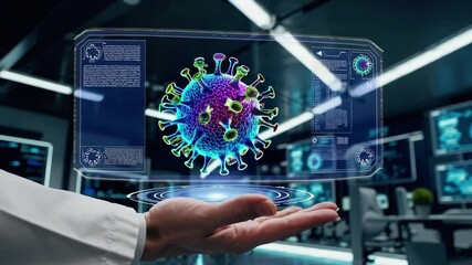 A Scientist Displays a 3D Coronavirus Model on a Futuristic Holographic Interface - Powered by Adobe