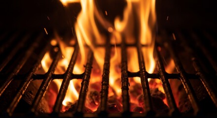 Fiery Embers Glowing Through Grill Grates