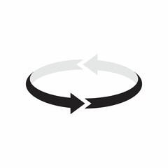 Two arrow black and gray spin icon template. Recycle round, circle refresh or restart, thin line...