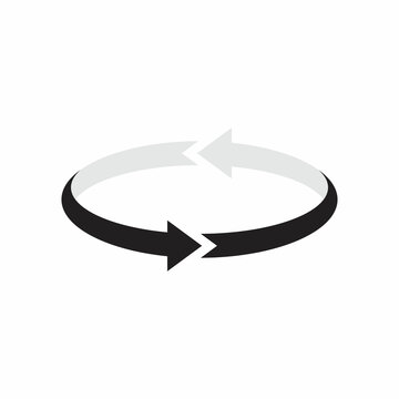 Two arrow black and gray spin icon template. Recycle round, circle refresh or restart, thin line symbol on white background