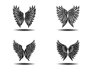 Angel Wings Grunge Vector Design – Distressed Black Feathered Wings Set for Spiritual Themes, Tattoo Illustrations, or Fantasy Poster Art. Clean EPS Vector File for Adobe Stock Submission.

