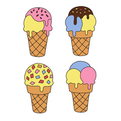 Bright set of ice cream. Flat doodle clipart. All objects have been repainted.