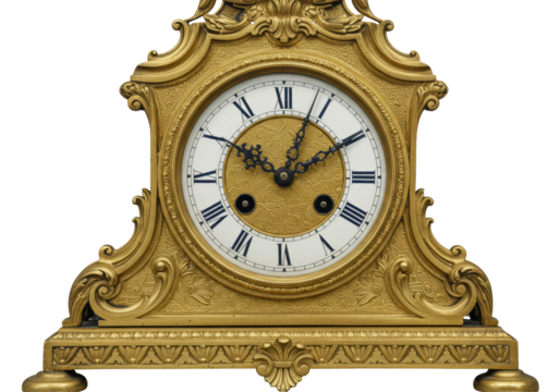 Isolated Ornate Golden Antique Mantle Clock