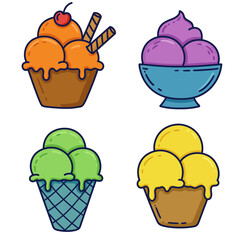 Bright set of ice cream. Flat doodle clipart. All objects have been repainted.