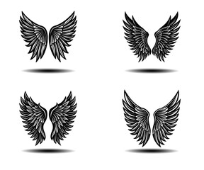 Distressed Feather Angel Wings Vector – Black Grunge Wing Design for Fantasy Posters, Gothic Logos, and Tattoo-Inspired Graphics. Editable Vector Art for Creative Adobe Stock Use.

