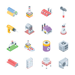 Get this latest collection depicting industrial manufacturing isometric icons