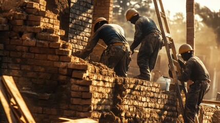 Fototapeta premium Demolition Workers: A Day of Hard Labor