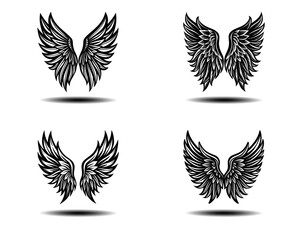Dark Angel Wings Vector Set – Grunge Distressed Black Feather Wing Icons for Tattoo Art, Gothic Posters, or Spiritual Concepts. Clean Line Vector Design Ready for Adobe Stock Uploads.

