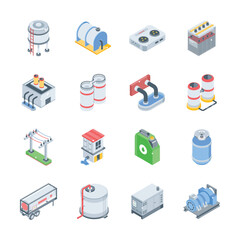 Get this modern collection depicting industrial production isometric icons