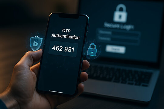 OTP Verification Code on Screen &ndash; One Time Password Authentication App UI for Secure Login

