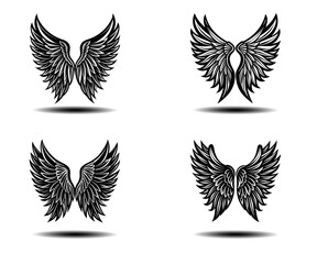 Black Angel Feather Wings Vector Pack – Stylish Grunge Wing Set for Tattoo Artists, Fantasy Designers, and Spiritual Themed Projects. Editable High Quality Vector Art for Adobe Stock.


