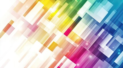 Abstract background with colorful geometric shapes and rainbow gradients in minimalist style. Vibrant soft pastel colors evoke joyous celebration and diversity, ideal for banners, posters, social medi