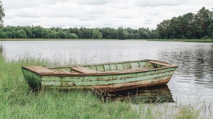 Obraz premium Old Boat on Lake Shore