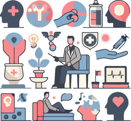 Self-Care and Mental Health Icons – Modern Vector