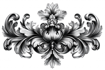 Intricate baroque style floral ornament isolated on transparent background