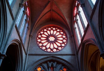 Close up image of church stained glass windows