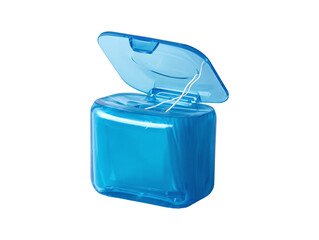 Blue dental floss container for oral hygiene or dental care concept isolated on transparent or white background, png