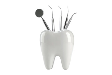 White tooth holder with dental tools for clinic or dental education concept isolated on transparent or white background, png