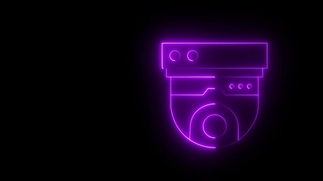 Animated neon cctv camera icon. camera motion graphics. glowing Security.  Media. Professional equipment for maintenance of security, concept of technologies and protection. 
