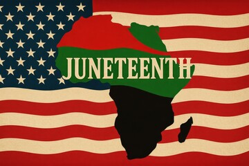 Juneteenth Celebration with African Map on American Flag Background