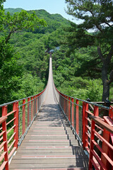 韓国　ソウル近郊　カマク山の赤い吊り橋