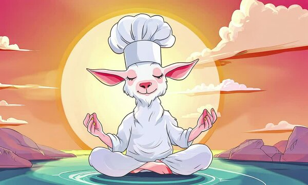 Lamb chef in meditation pose.