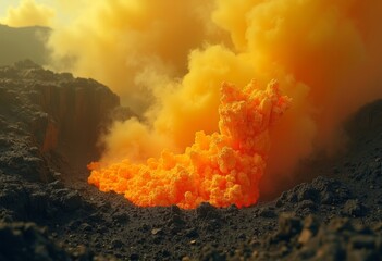 Landscape footage of volcanic eruption