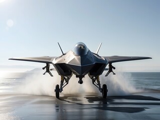 "Massive Aircraft Carrier Sailing Through Ocean Waves With Full Fleet"