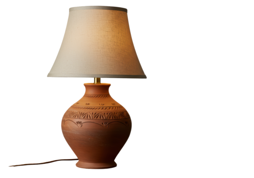Isolated Terracotta Table Lamp with Beige Shade