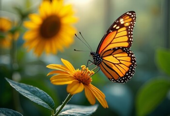 Close up image of flowers, plants, butterflies