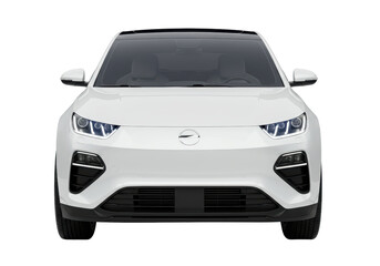 Isolated Front View of Sleek White Electric Car