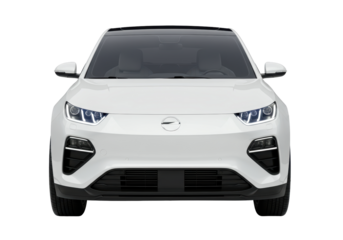 Isolated Front View of Sleek White Electric Car