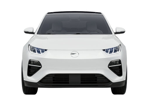 Isolated Front View of Sleek White Electric Car
