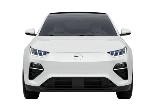 Isolated Front View of Sleek White Electric Car