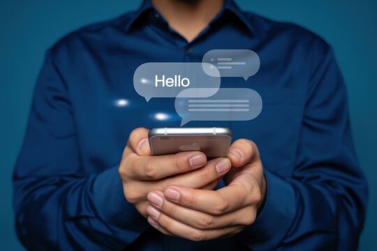 Person holding a smartphone with text messages displayed.