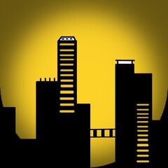 sunset over city illustration art