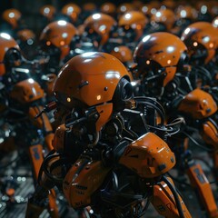 Fototapeta premium Sci-Fi Robot Army: Orange Drones