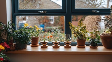 Fototapeta premium Window Plants and Whiskey Still Life