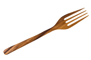 wooden fork isolated on white, transparent background. png image