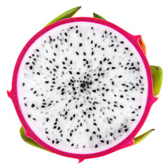 Cut Dragon Fruit Cross Section with Black Seeds