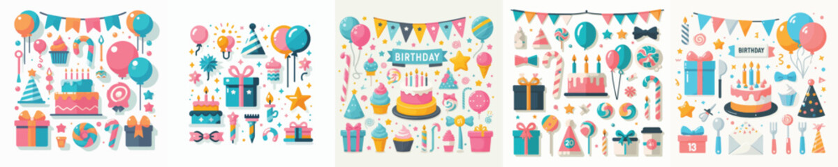 vector set of birthday party accessories