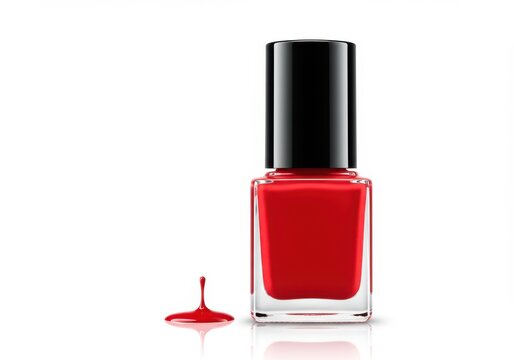 Red nail polish bottle with a drop on surface