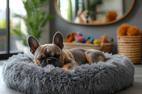Dog Sleeping in a Fluffy Bed