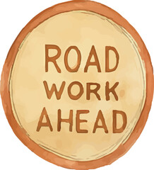 Rectangular road work ahead sign with bold text and orange background, mounted on a pole. Designed to warn drivers of ongoing construction, ensuring safety with its clear, visible design in all lighti