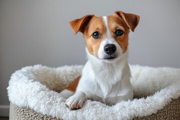 Beagle Dog in a Furry Bed