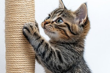 Kitten Playing with Scratching Post
