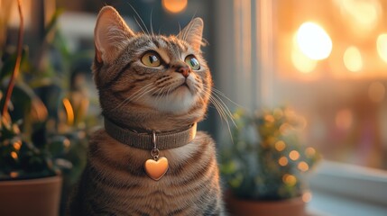 Cat with Heart-Shaped Tag
