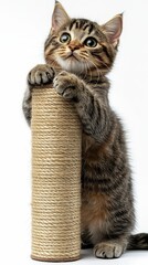 Cat Playing with Scratching Post