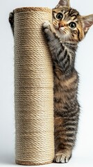 Cat Playing with Scratching Post
